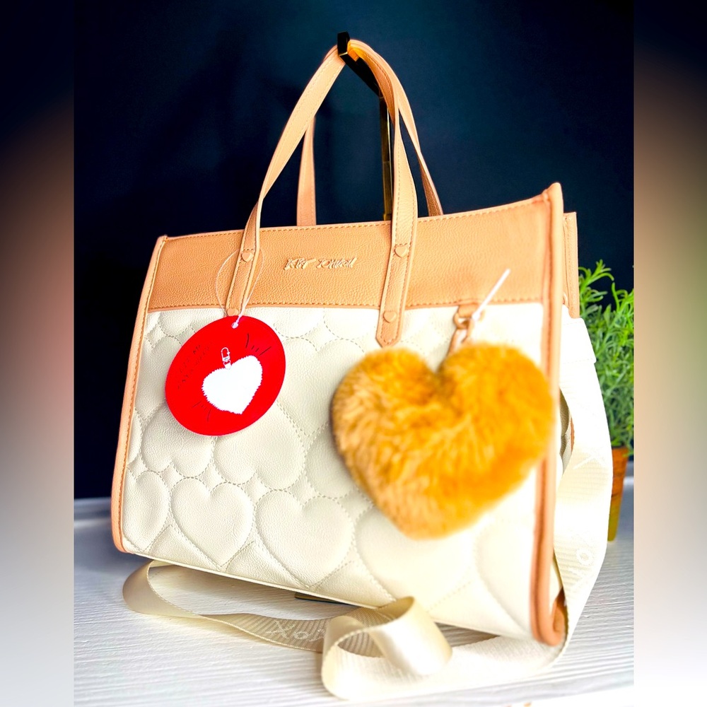 Betsey Johnson Cream and Tan Heart Tote
